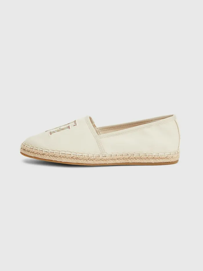 Tommy Hilfiger Monogram Logo Espadrilles Classic Beige Womens Flat Shoes Sale