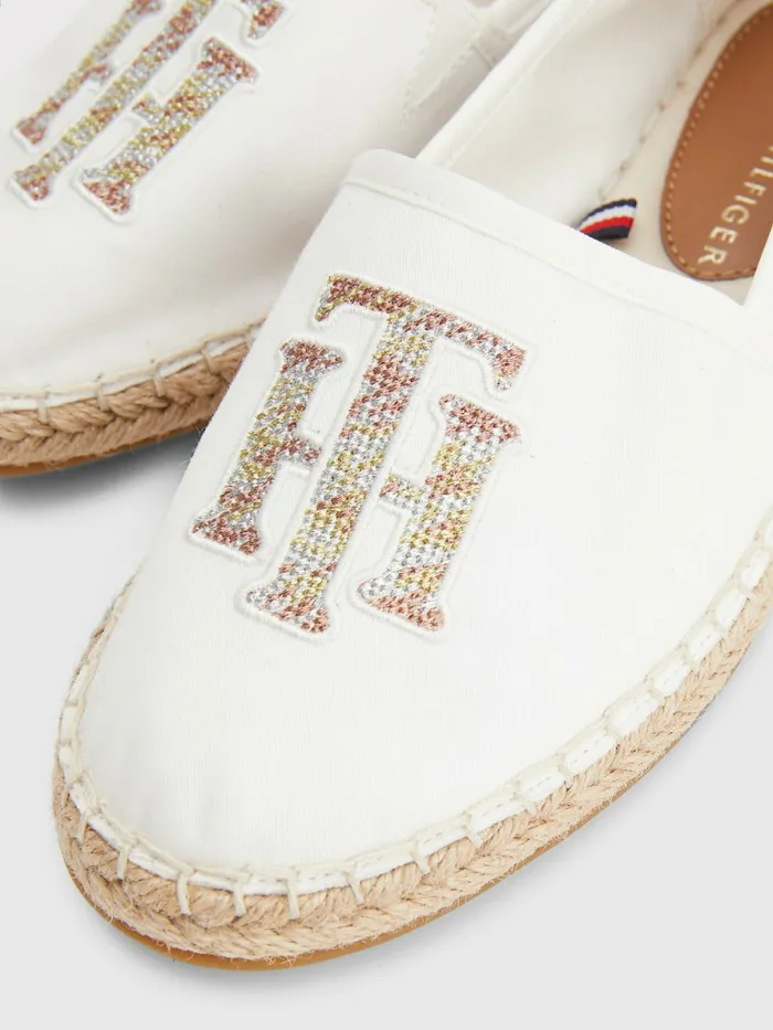 Tommy Hilfiger Monogram Logo Espadrilles Ecru Womens Flat Shoes Near Me