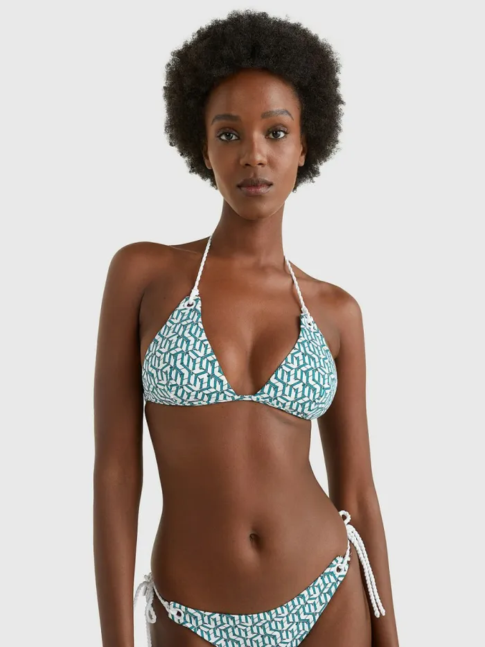 Tommy Hilfiger Monogram Print Triangle Bikini Top Hilfiger Aop Monogram Green Womens Swimwear Near Me