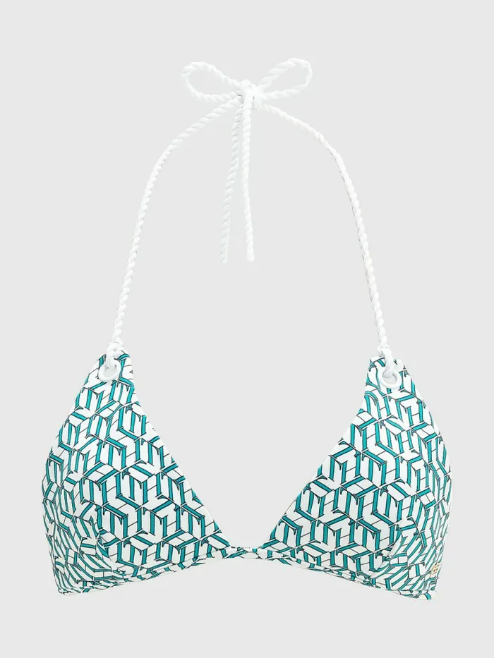 Tommy Hilfiger Monogram Print Triangle Bikini Top Hilfiger Aop Monogram Green Womens Swimwear Near Me