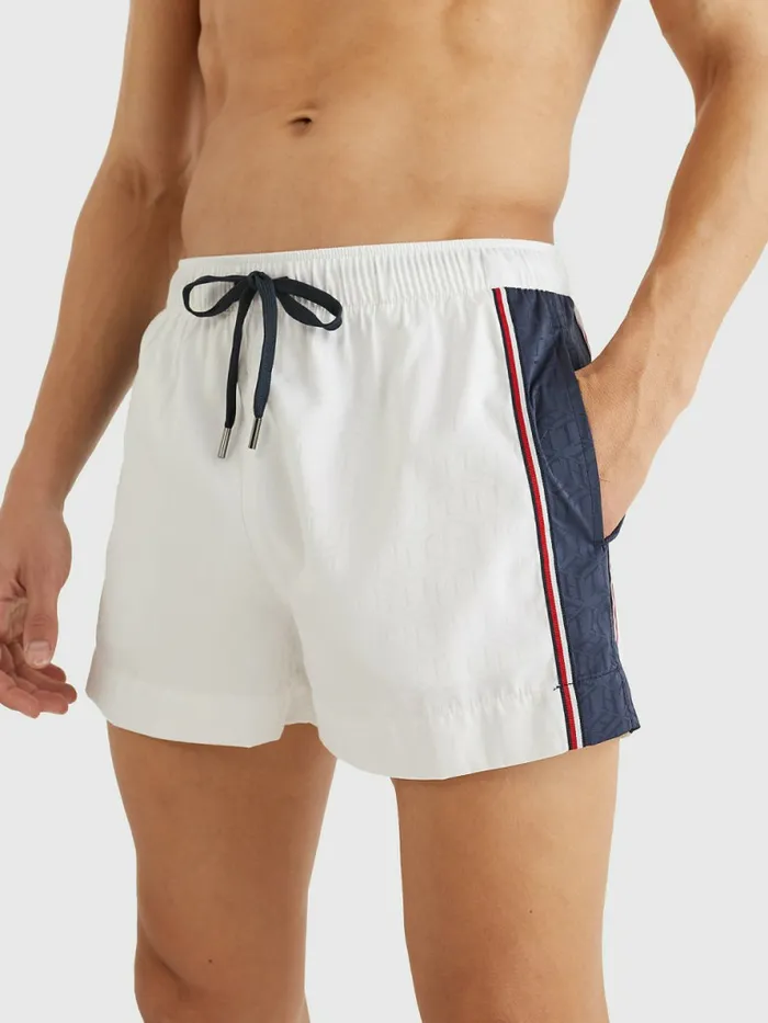 Tommy Hilfiger Monogram Short Length Swim Shorts White Mens Swimwear Online