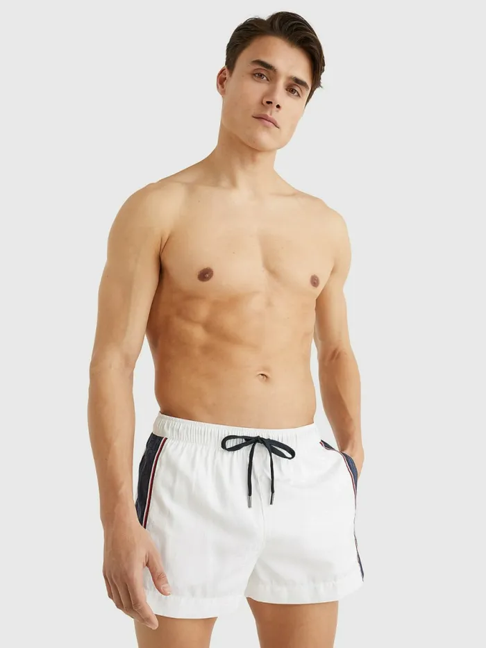 Tommy Hilfiger Monogram Short Length Swim Shorts White Mens Swimwear Online