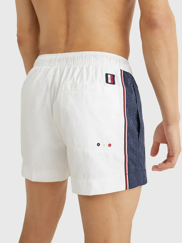 Tommy Hilfiger Monogram Short Length Swim Shorts White Mens Swimwear Online