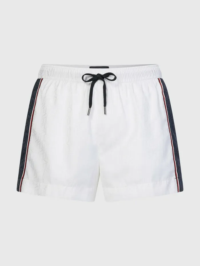 Tommy Hilfiger Monogram Short Length Swim Shorts White Mens Swimwear Online