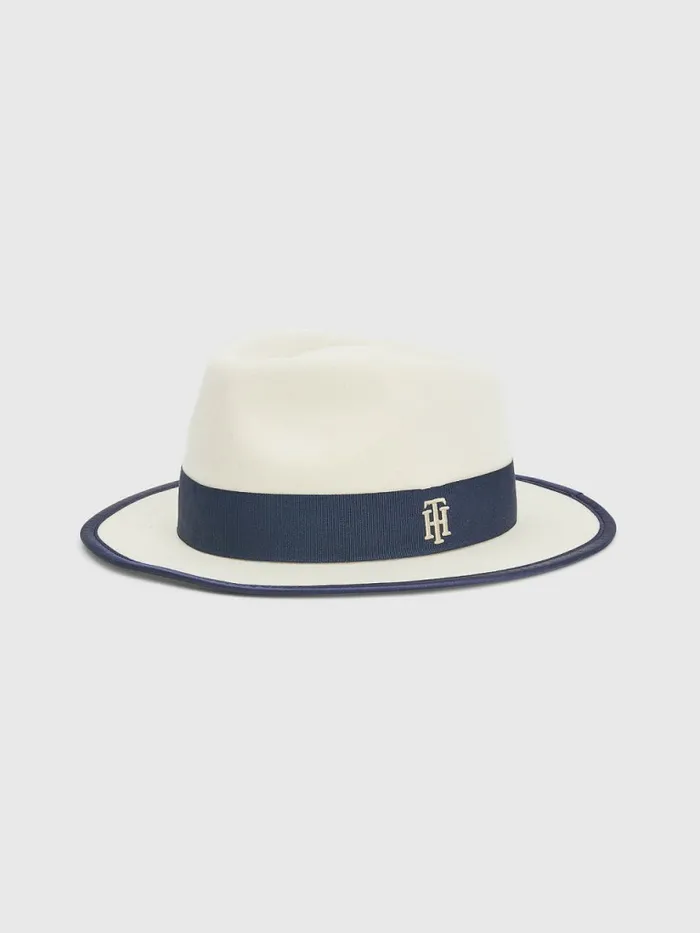 Tommy Hilfiger Monogram Wool Fedora Feather White Womens Hats and Scarves Casaul Tommy Hilfiger Monogram Wool Fedora Feather White Womens Hats and Scarves Casaul