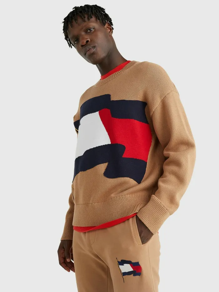 Tommy Hilfiger Motion Flag Crew Neck Jumper Basket Brown Mens Knitwear Near Me Tommy Hilfiger Motion Flag Crew Neck Jumper Basket Brown Mens Knitwear Near Me