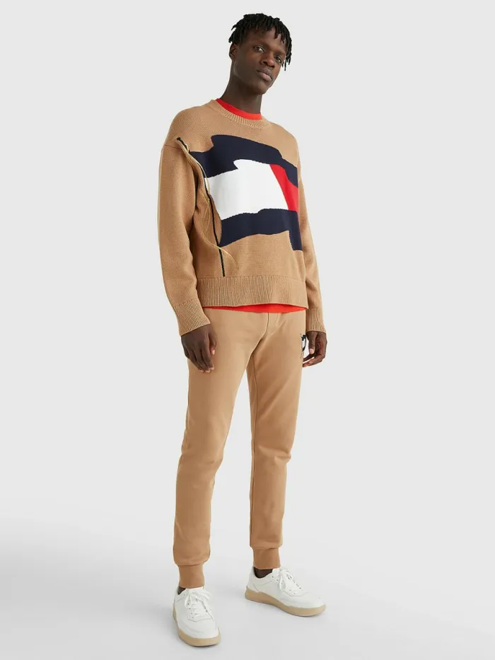 Tommy Hilfiger Motion Flag Crew Neck Jumper Basket Brown Mens Knitwear Near Me
