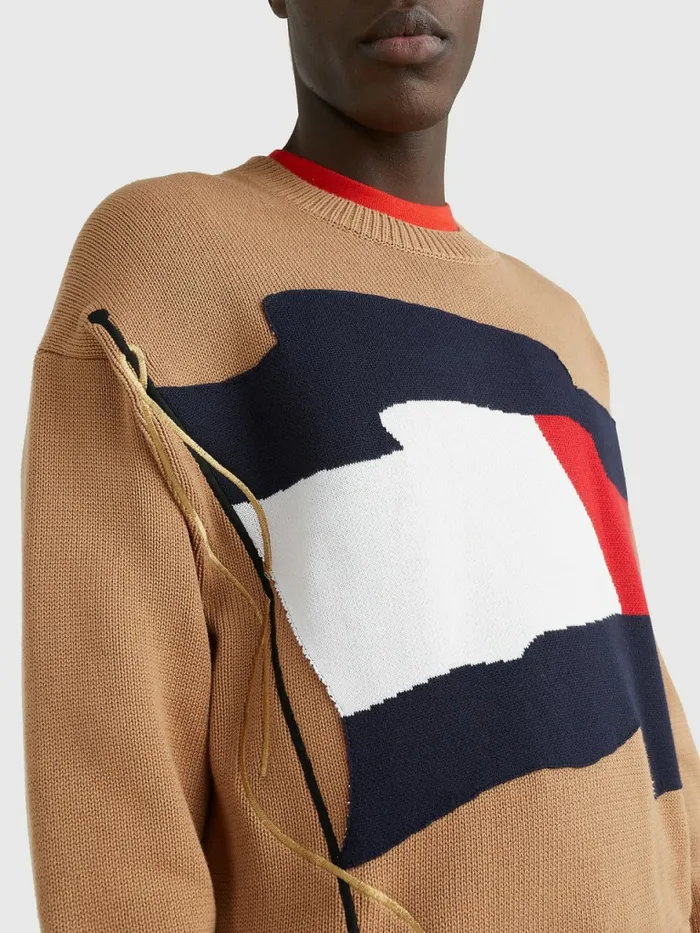 Tommy Hilfiger Motion Flag Crew Neck Jumper Basket Brown Mens Knitwear Near Me