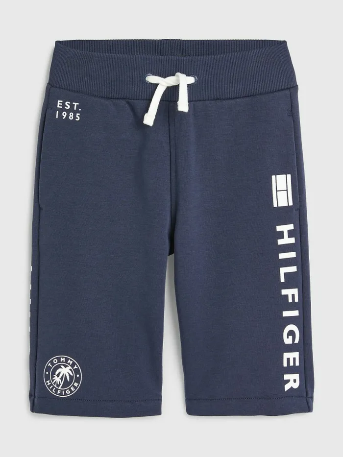Tommy Hilfiger Multi Logo Drawstring Sweat Shorts Twilight Navy Boys Trousers and Shorts On Sale Tommy Hilfiger Multi Logo Drawstring Sweat Shorts Twilight Navy Boys Trousers and Shorts On Sale