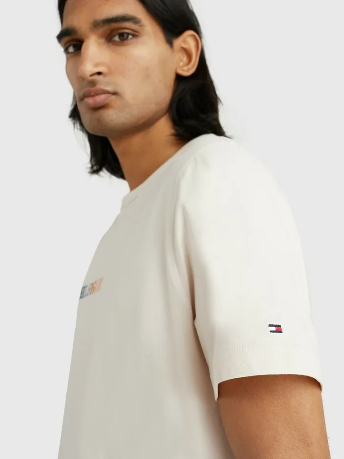 Tommy Hilfiger Multicolour Logo Embroidery TShirt Feather White Mens TShirts Online