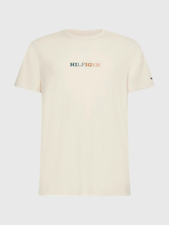 Tommy Hilfiger Multicolour Logo Embroidery TShirt Feather White Mens TShirts Online