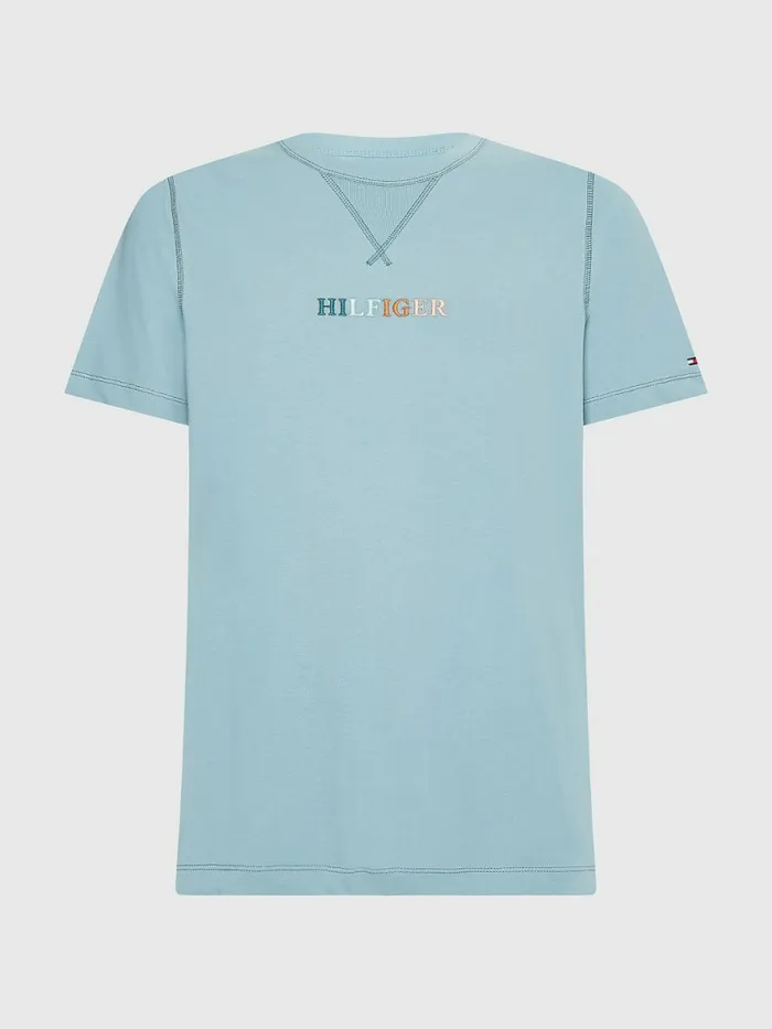 Tommy Hilfiger Multicolour Logo Embroidery TShirt Lofty Blue Mens TShirts Online
