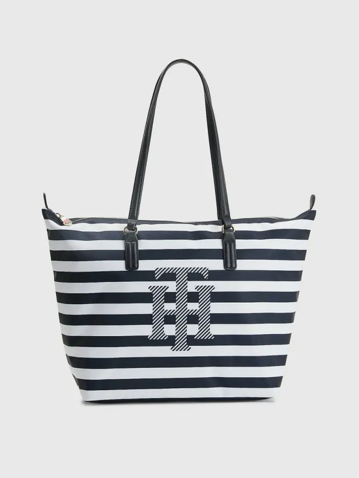 Tommy Hilfiger Nylon Stripe Tote Navy Blue Stripes Womens Bags Gift for Friend Tommy Hilfiger Nylon Stripe Tote Navy Blue Stripes Womens Bags Gift for Friend