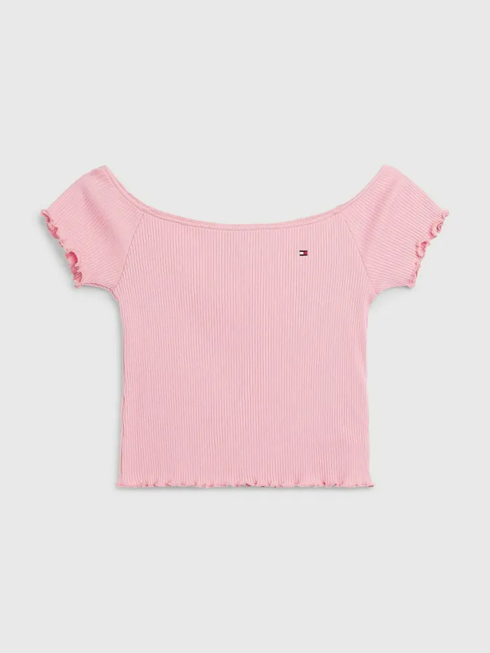 Tommy Hilfiger Off The Shoulder RibKnit TShirt Fresh Pink Girls Tops and TShirts Gift for Friend Tommy Hilfiger Off The Shoulder RibKnit TShirt Fresh Pink Girls Tops and TShirts Gift for Friend