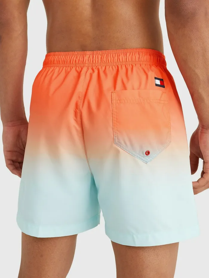 Tommy Hilfiger Ombre Mid Length Swim Shorts Tommy Tikki Sunrise Print Mens Swimwear Sale