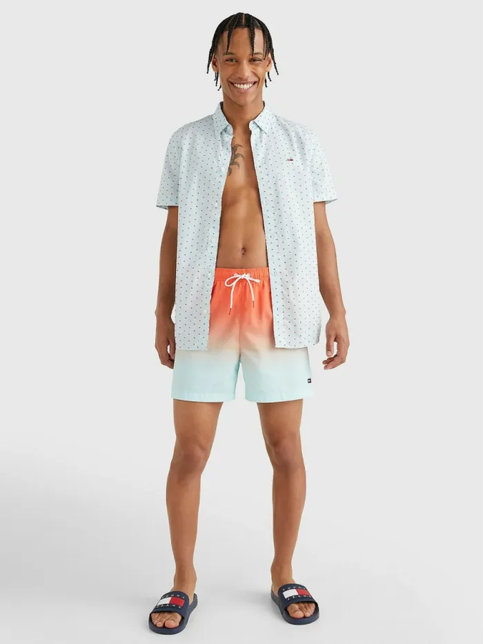 Tommy Hilfiger Ombre Mid Length Swim Shorts Tommy Tikki Sunrise Print Mens Swimwear Sale