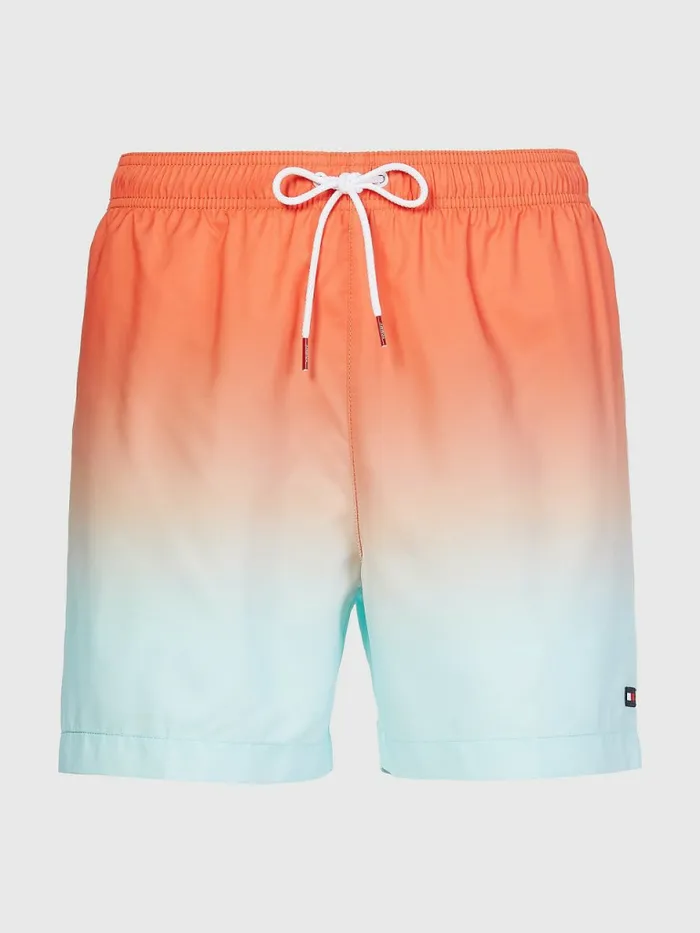 Tommy Hilfiger Ombre Mid Length Swim Shorts Tommy Tikki Sunrise Print Mens Swimwear Sale