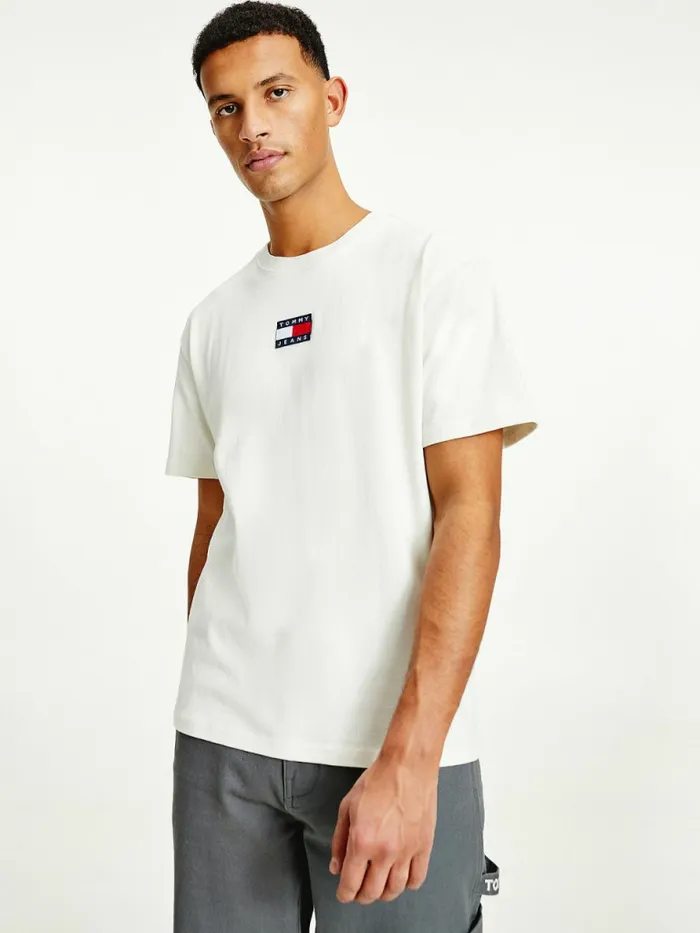 Tommy Hilfiger Organic Cotton Badge TShirt Ivory Mens TShirts Sale