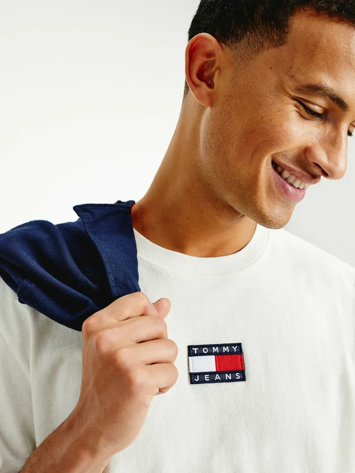 Tommy Hilfiger Organic Cotton Badge TShirt Ivory Mens TShirts Sale