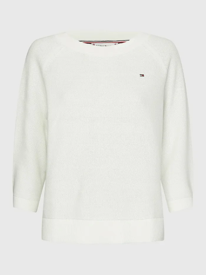 Tommy Hilfiger Organic Cotton Boat Neck Relaxed Jumper Ecru Womens Knitwear Gift Ideas