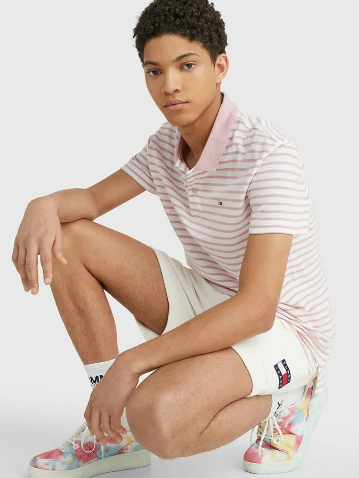 Tommy Hilfiger Organic Cotton Contrast Collar Polo Broadway Pink Mens Polo Shirts For Sale