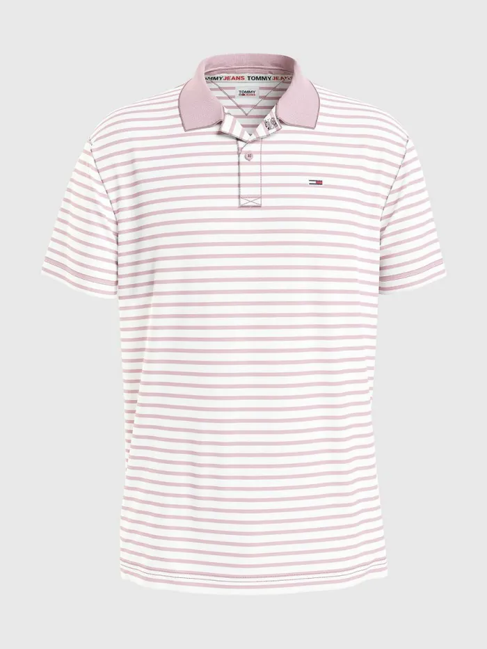 Tommy Hilfiger Organic Cotton Contrast Collar Polo Broadway Pink Mens Polo Shirts For Sale