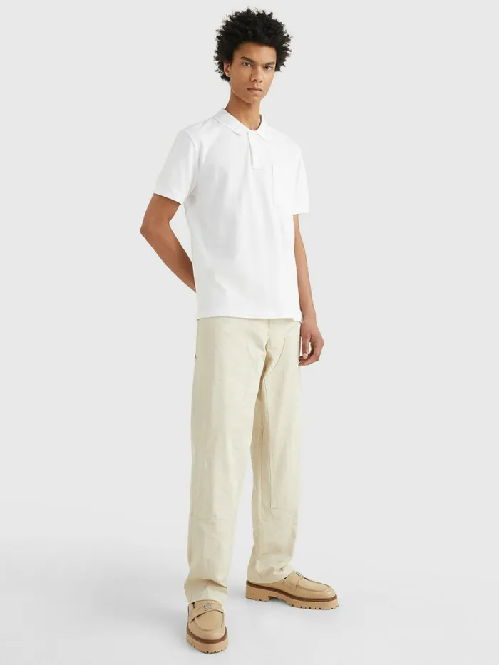 Tommy Hilfiger Organic Cotton Crest Embroidery Polo Optic White Mens Polo Shirts Casaul