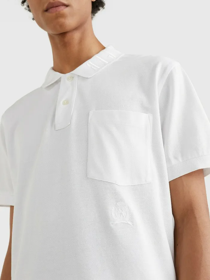 Tommy Hilfiger Organic Cotton Crest Embroidery Polo Optic White Mens Polo Shirts Casaul