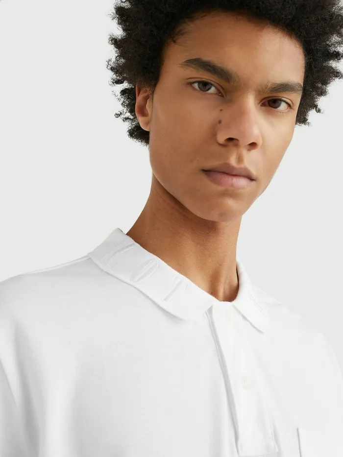 Tommy Hilfiger Organic Cotton Crest Embroidery Polo Optic White Mens Polo Shirts Casaul