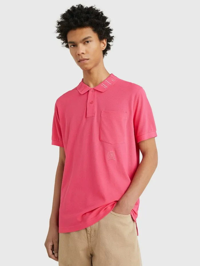 Tommy Hilfiger Organic Cotton Crest Embroidery Polo Pink Splendor Mens Polo Shirts Casaul Tommy Hilfiger Organic Cotton Crest Embroidery Polo Pink Splendor Mens Polo Shirts Casaul