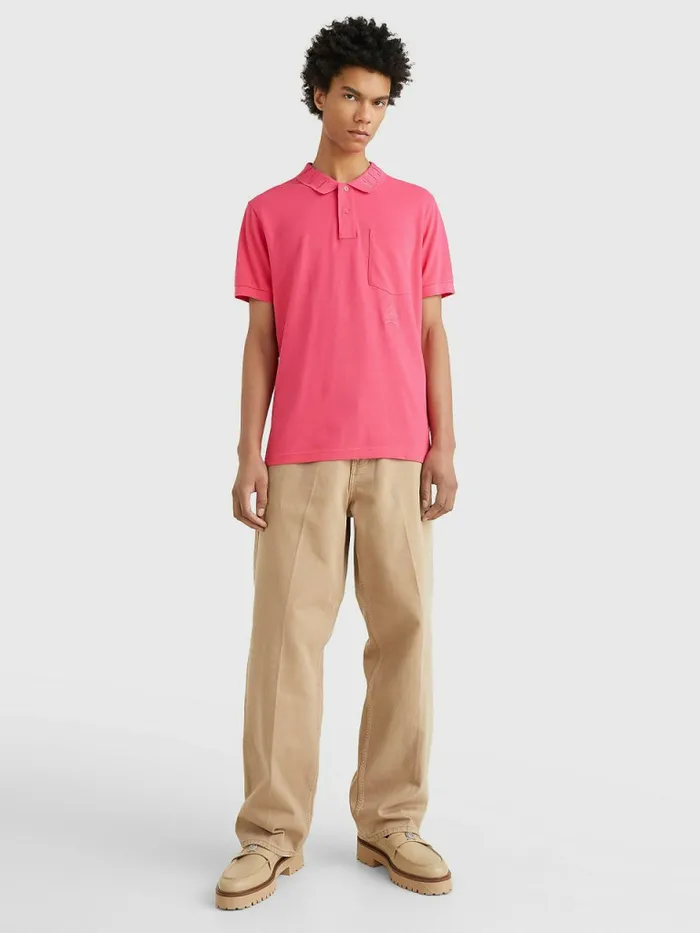 Tommy Hilfiger Organic Cotton Crest Embroidery Polo Pink Splendor Mens Polo Shirts Casaul