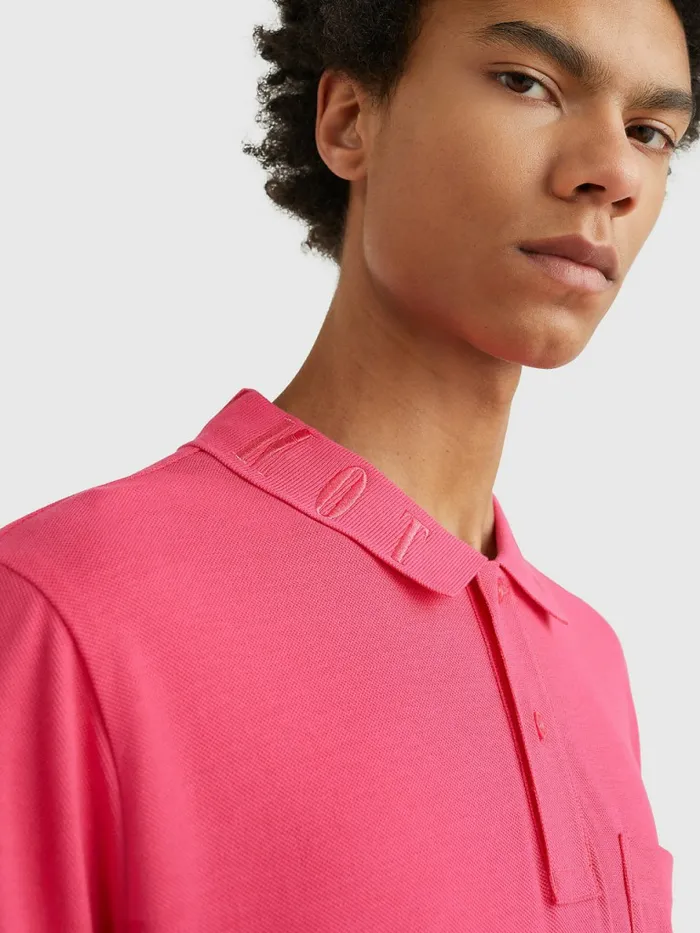 Tommy Hilfiger Organic Cotton Crest Embroidery Polo Pink Splendor Mens Polo Shirts Casaul