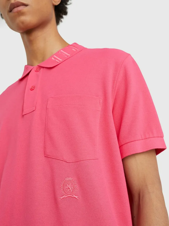 Tommy Hilfiger Organic Cotton Crest Embroidery Polo Pink Splendor Mens Polo Shirts Casaul