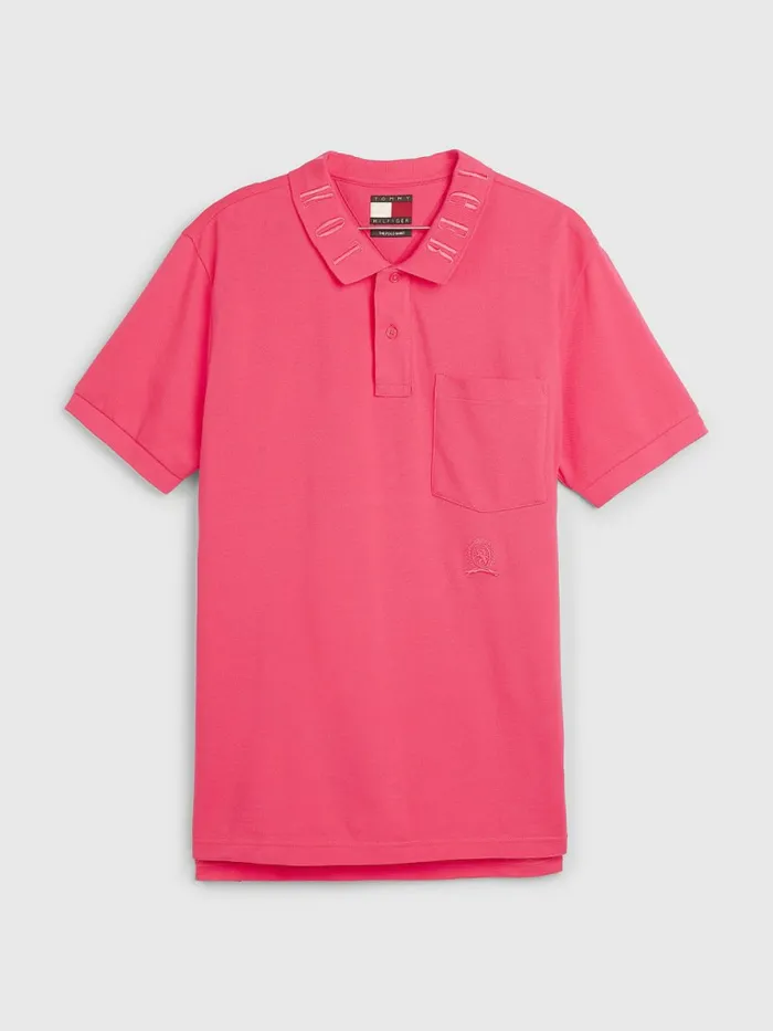 Tommy Hilfiger Organic Cotton Crest Embroidery Polo Pink Splendor Mens Polo Shirts Casaul