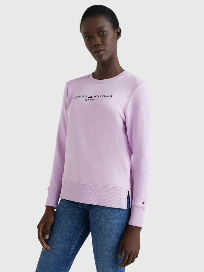 Tommy Hilfiger Organic Cotton Crew Neck Sweatshirt Luminous Lilac Womens Sweatshirts and Hoodies For Sale Tommy Hilfiger Organic Cotton Crew Neck Sweatshirt Luminous Lilac Womens Sweatshirts and Hoodies For Sale