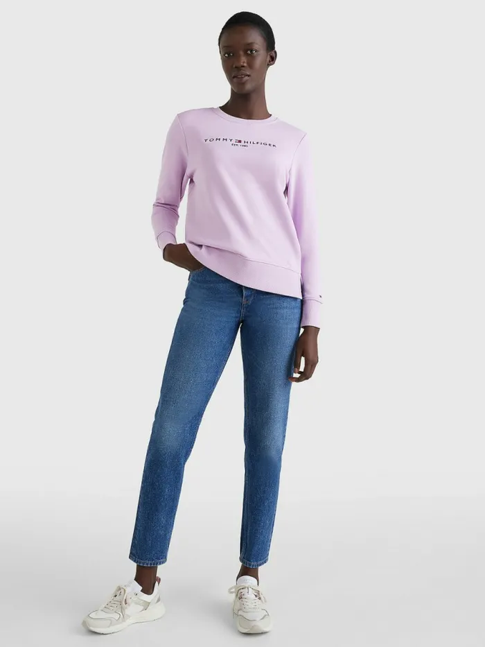 Tommy Hilfiger Organic Cotton Crew Neck Sweatshirt Luminous Lilac Womens Sweatshirts and Hoodies For Sale
