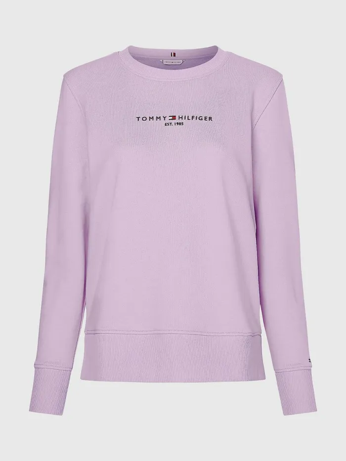 Tommy Hilfiger Organic Cotton Crew Neck Sweatshirt Luminous Lilac Womens Sweatshirts and Hoodies For Sale
