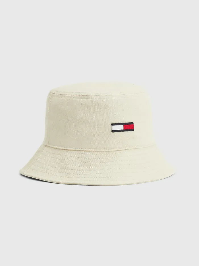 Tommy Hilfiger Organic Cotton Flag Bucket Hat Stony Beige Womens Hats and Scarves Gift for Friend