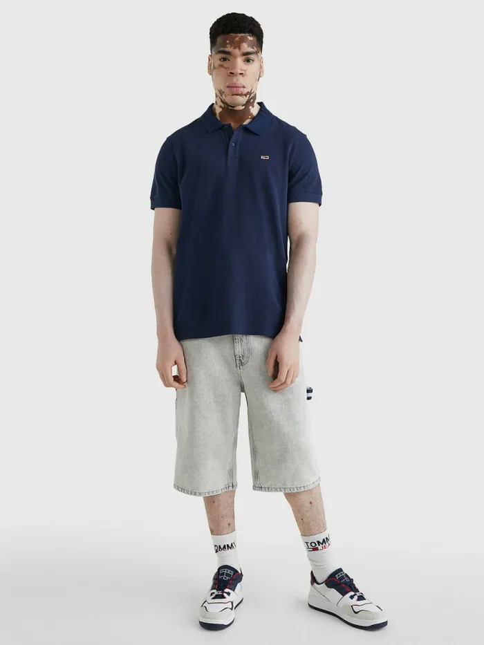 Tommy Hilfiger Organic Cotton Logo Collar Polo Twilight Navy Mens Polo Shirts Popular