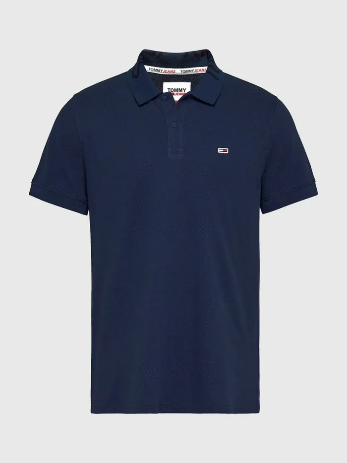 Tommy Hilfiger Organic Cotton Logo Collar Polo Twilight Navy Mens Polo Shirts Popular