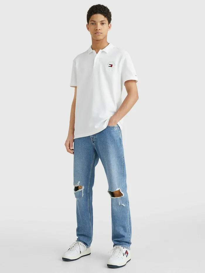 Tommy Hilfiger Organic Cotton Logo Embroidery Polo White Mens Polo Shirts Near Me