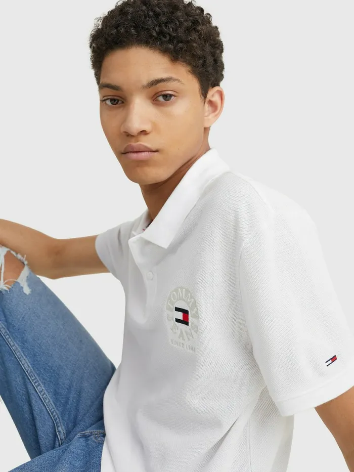 Tommy Hilfiger Organic Cotton Logo Embroidery Polo White Mens Polo Shirts Near Me