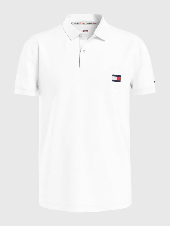 Tommy Hilfiger Organic Cotton Logo Embroidery Polo White Mens Polo Shirts Near Me