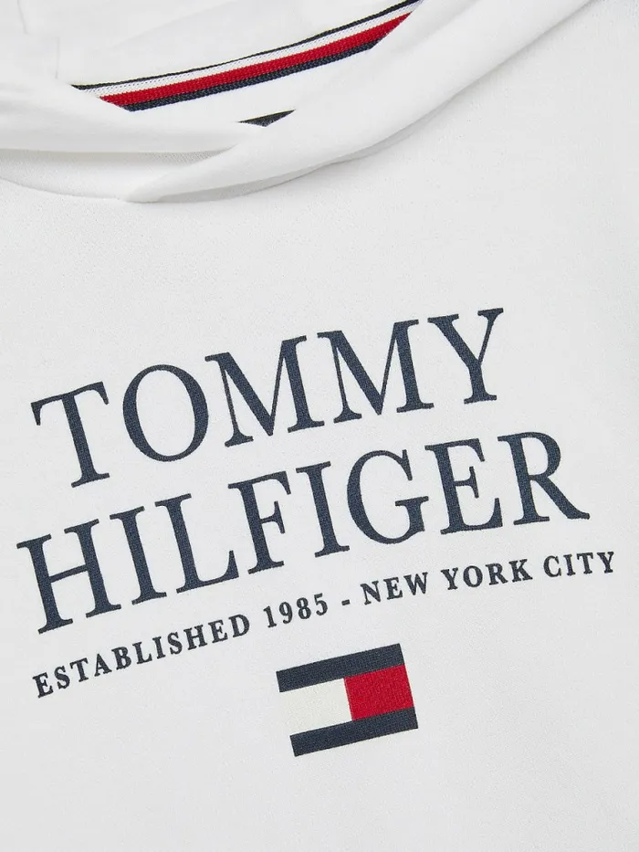 Tommy Hilfiger Organic Cotton Logo Hoody White Boys Sweatshirts and Hoodies Popular