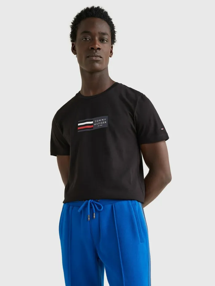 Tommy Hilfiger Organic Cotton Logo TShirt Black Mens TShirts On Sale