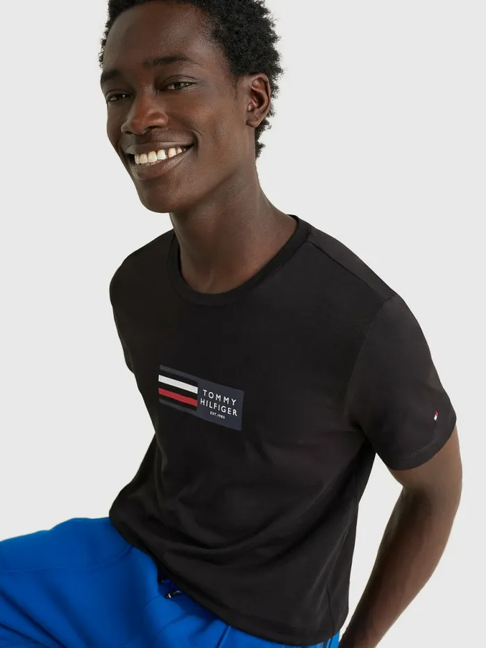 Tommy Hilfiger Organic Cotton Logo TShirt Black Mens TShirts On Sale