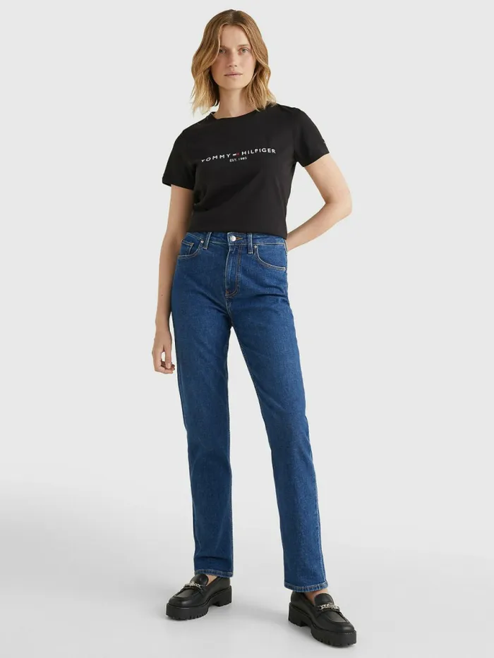 Tommy Hilfiger Organic Cotton Logo TShirt Black Womens TShirts Gift 4 You