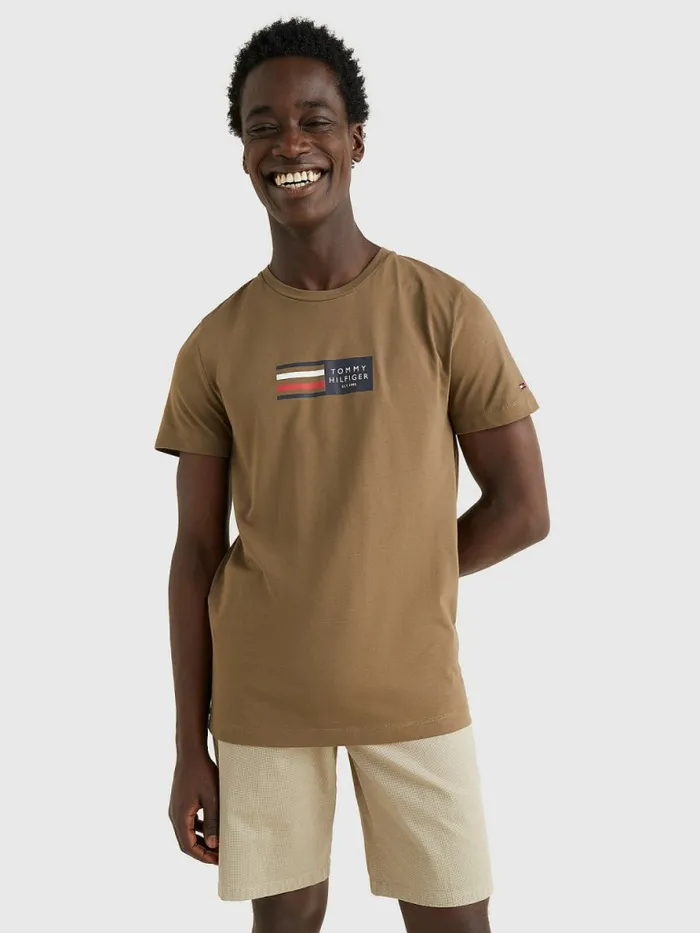 Tommy Hilfiger Organic Cotton Logo TShirt Faded Military Mens TShirts Casaul