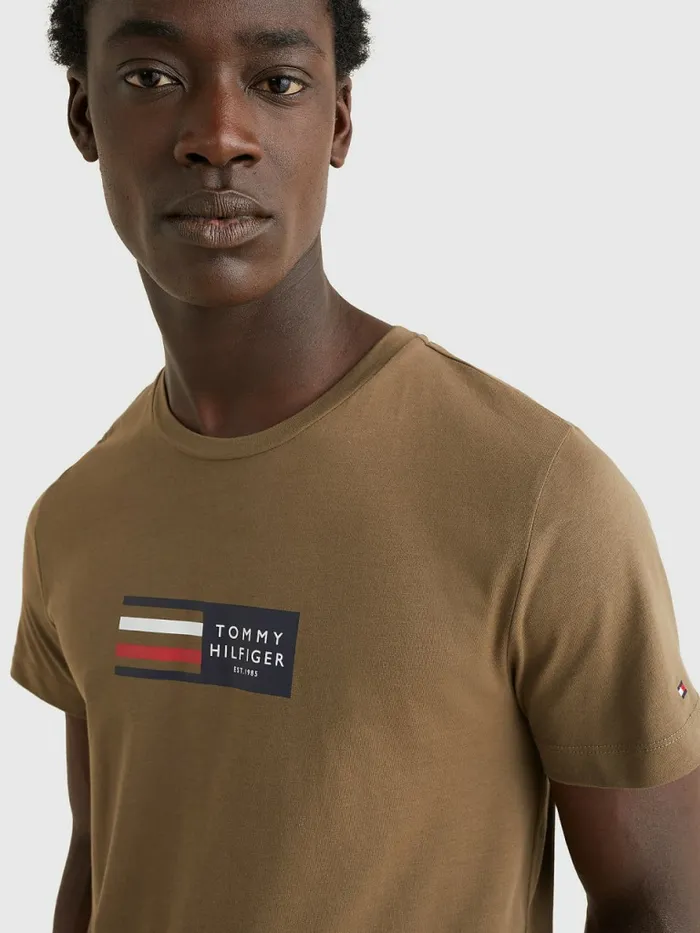 Tommy Hilfiger Organic Cotton Logo TShirt Faded Military Mens TShirts Casaul