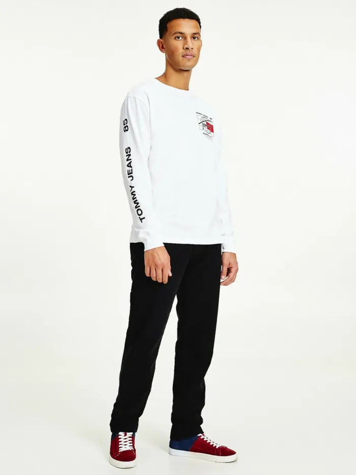 Tommy Hilfiger Organic Cotton Long Sleeve TShirt White Mens TShirts On Sale